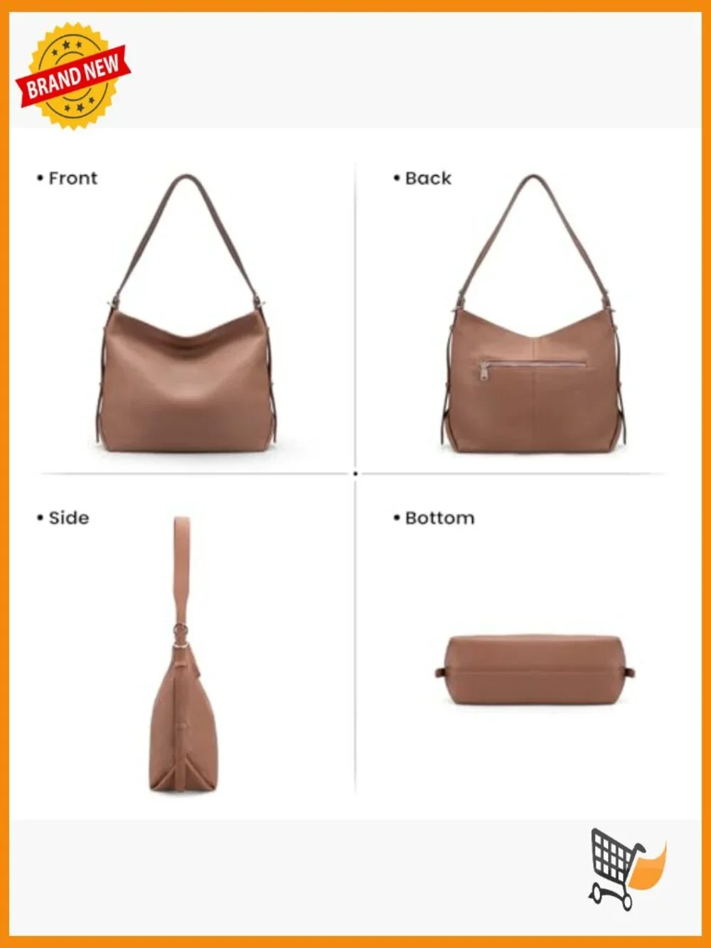 Genuine Leather Crossbody Hobo Bag with 2 Straps Large Capacity
